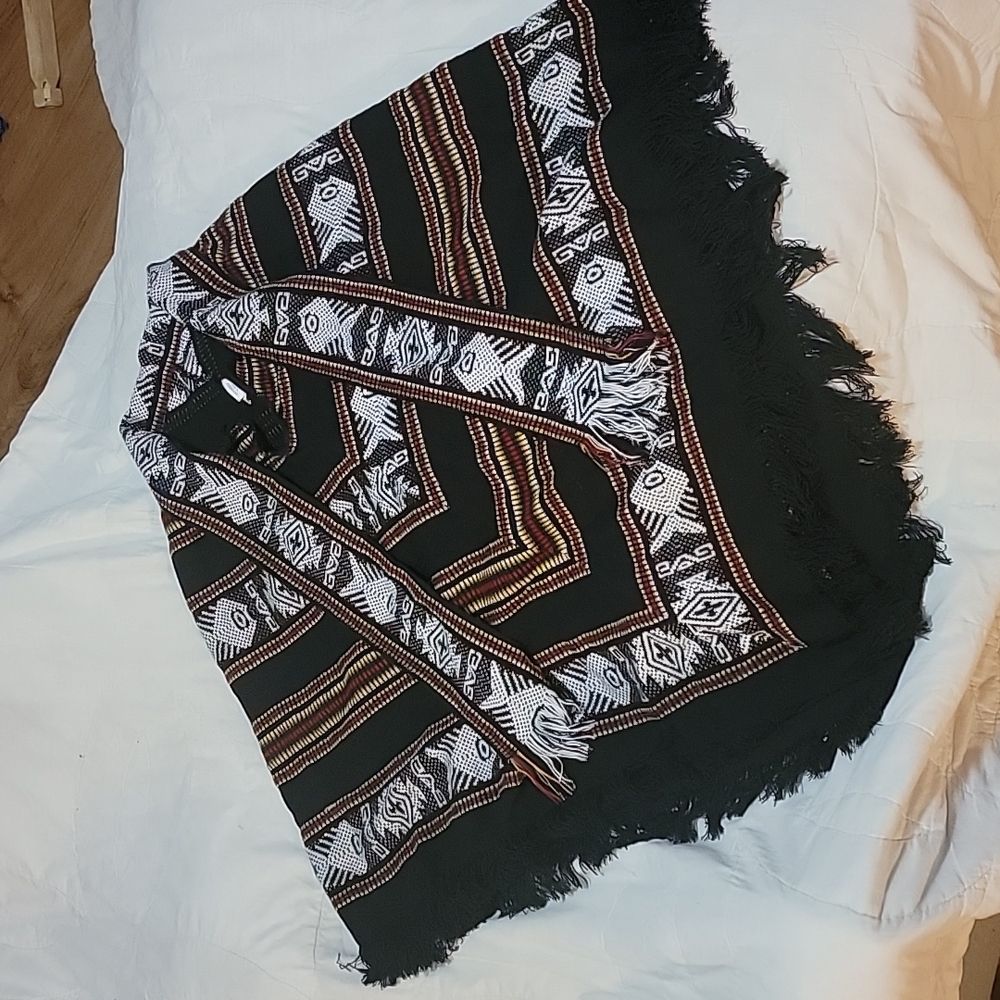 Tejidos Diaz Wool Blend Poncho Woven in Ecuador Inca Aztec Multi Color One Size